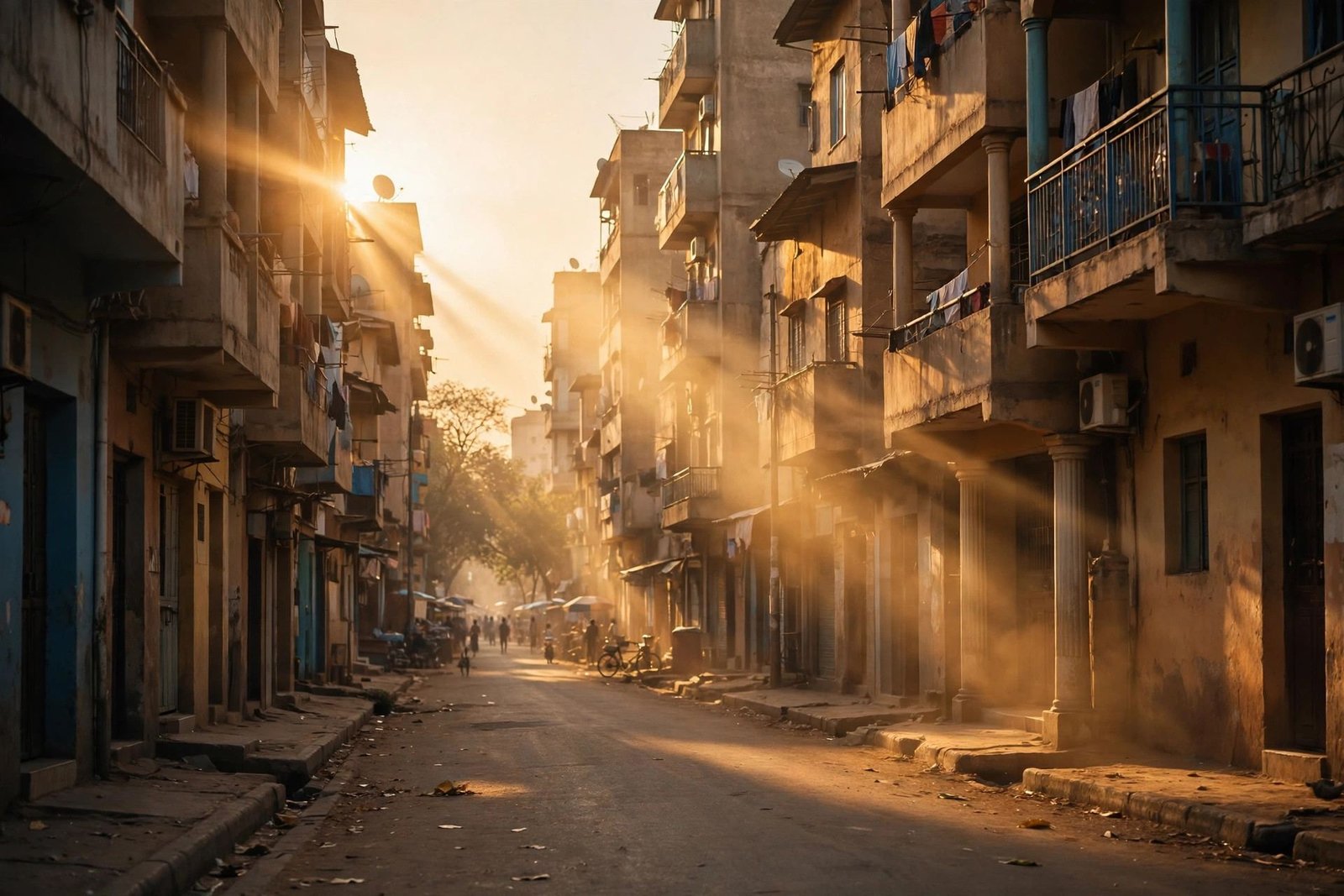 Cinematic AI film still — African city street at golden hour